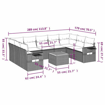 Set Divani da Giardino 10 pz con Cuscini Nero in Polyrattan | homemem39