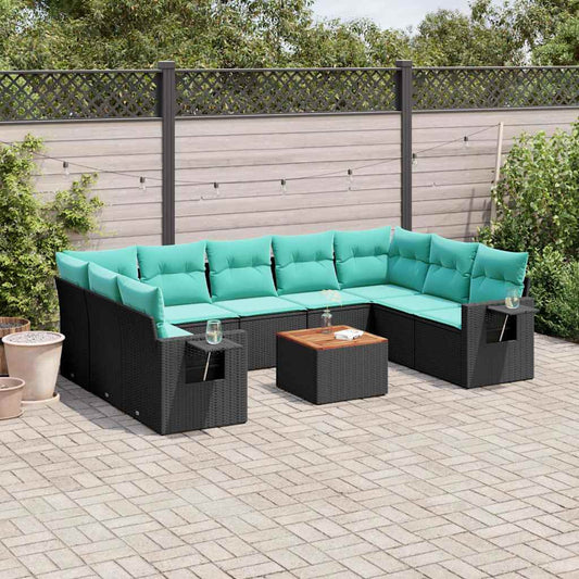 Set Divani da Giardino 10 pz con Cuscini Nero in Polyrattan | homemem39
