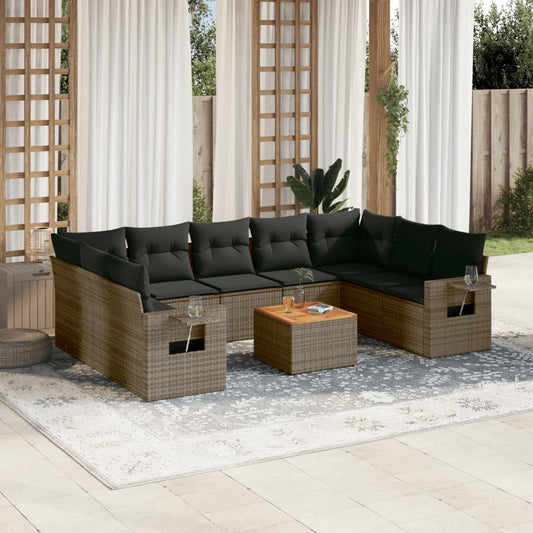 Set Divano da Giardino 10 pz con Cuscini Grigio in Polyrattan | homemem39