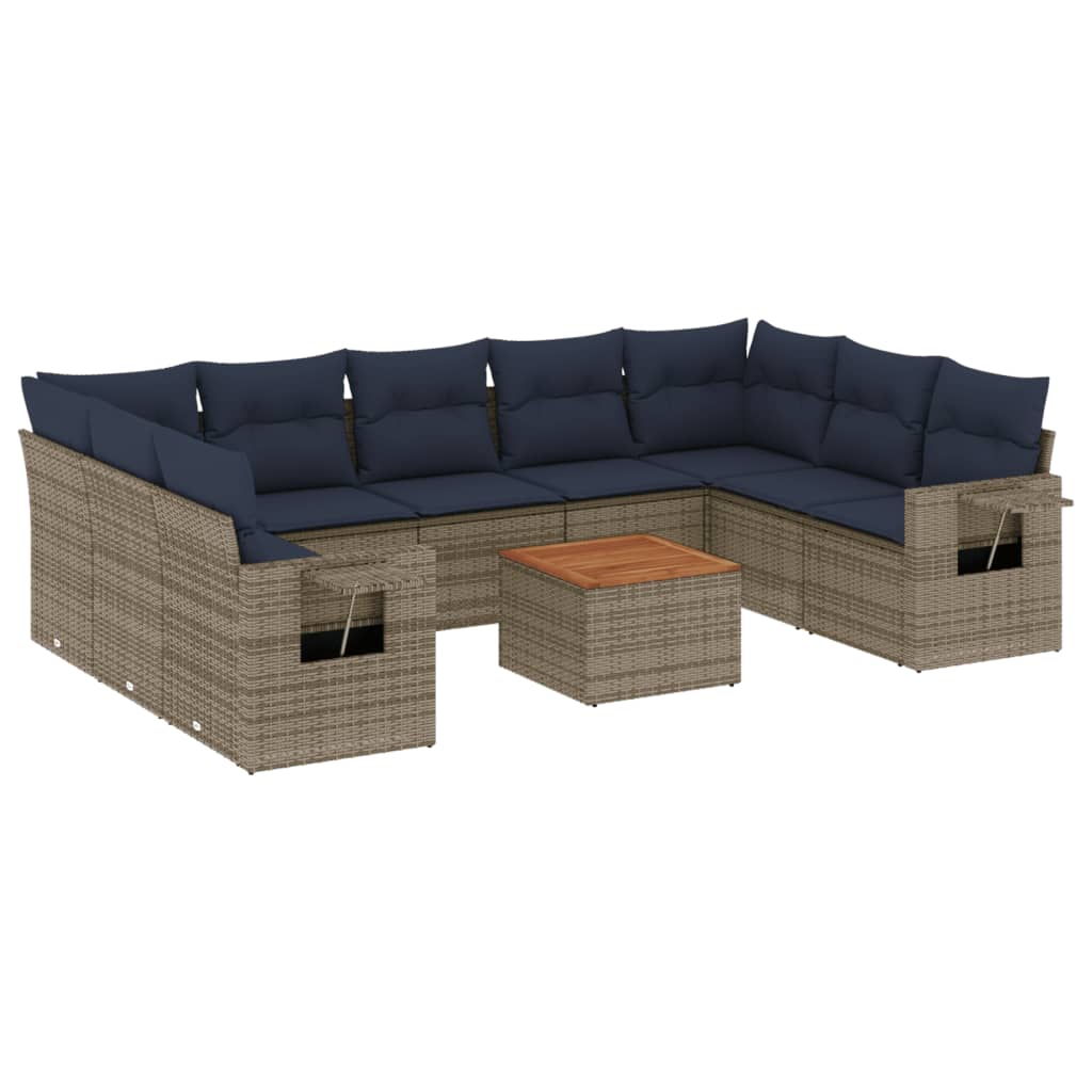 Set Divani da Giardino 10 pz con Cuscini Grigio in Polyrattan | homemem39