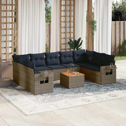 Set Divani da Giardino 10 pz con Cuscini Grigio in Polyrattan | homemem39
