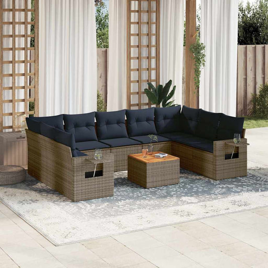 Set Divani da Giardino 10 pz con Cuscini Grigio in Polyrattan | homemem39