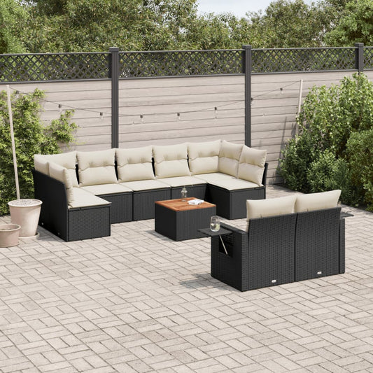 Set Divani da Giardino 10pz con Cuscini in Polyrattan Nero | homemem39