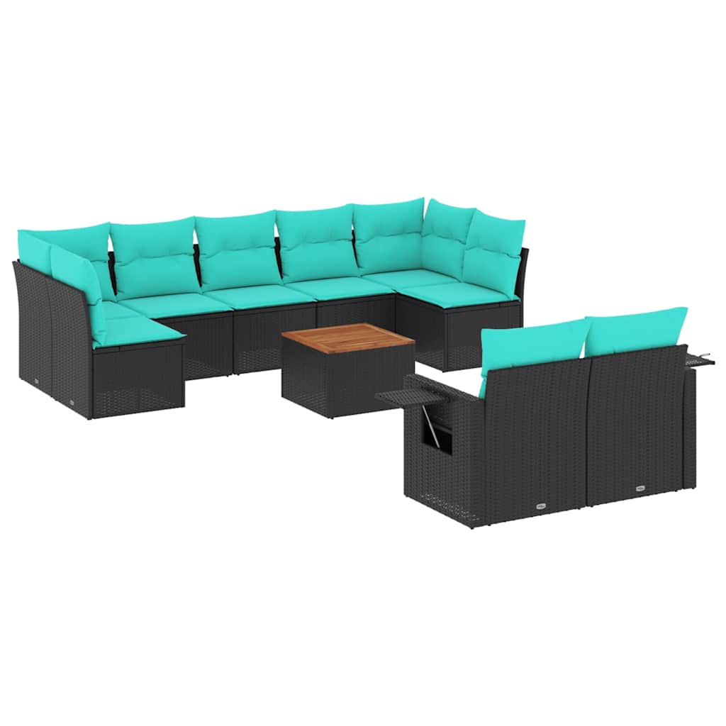 Set Divani da Giardino 10 pz con Cuscini Nero in Polyrattan | homemem39