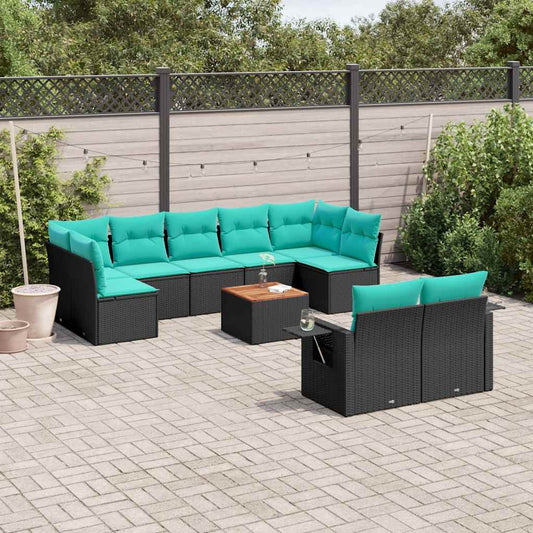 Set Divani da Giardino 10 pz con Cuscini Nero in Polyrattan | homemem39
