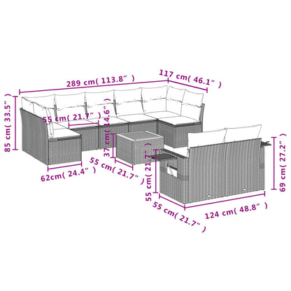 Set Divani da Giardino 10 pz con Cuscini Grigio in Polyrattan | homemem39