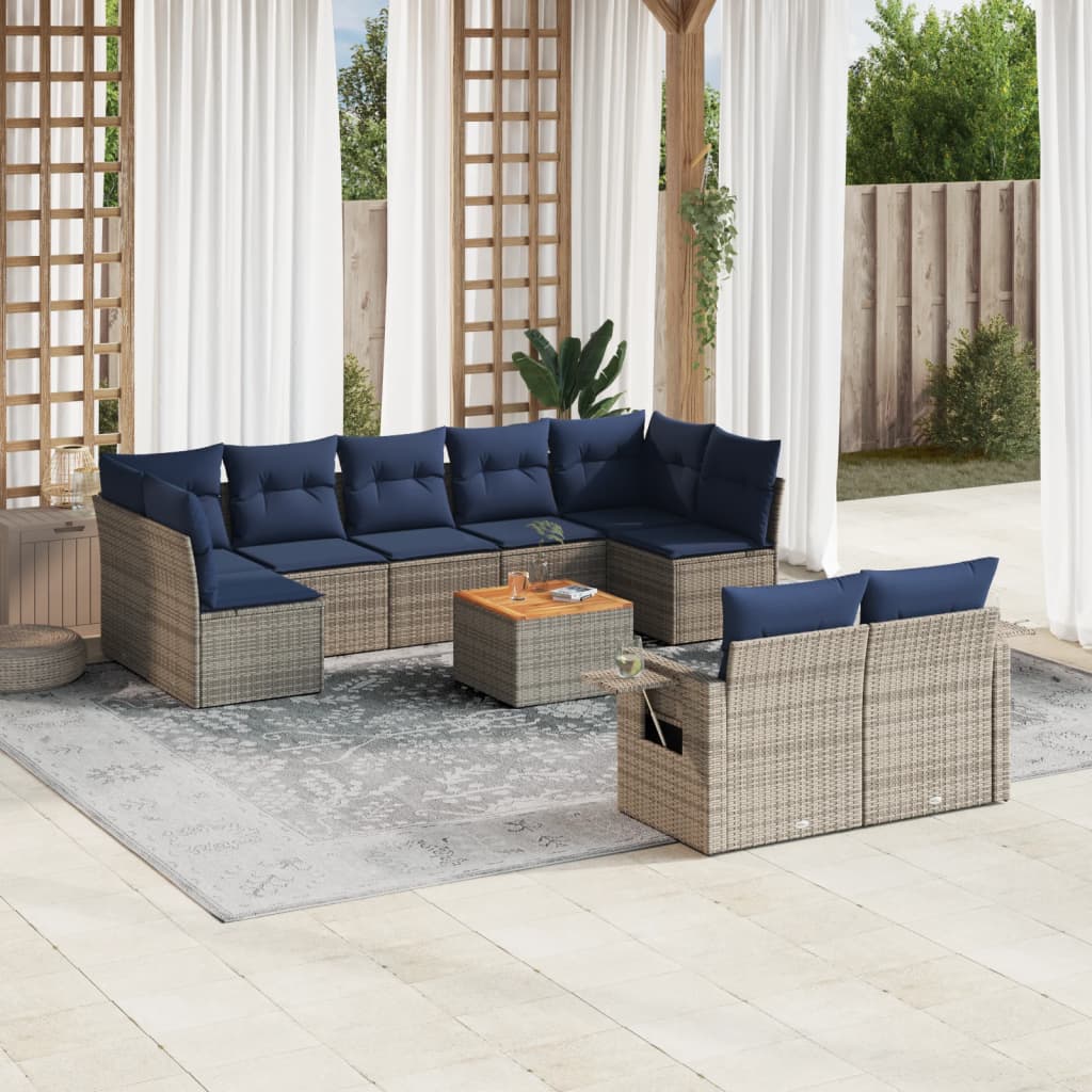 Set Divani da Giardino 10 pz con Cuscini Grigio in Polyrattan | homemem39