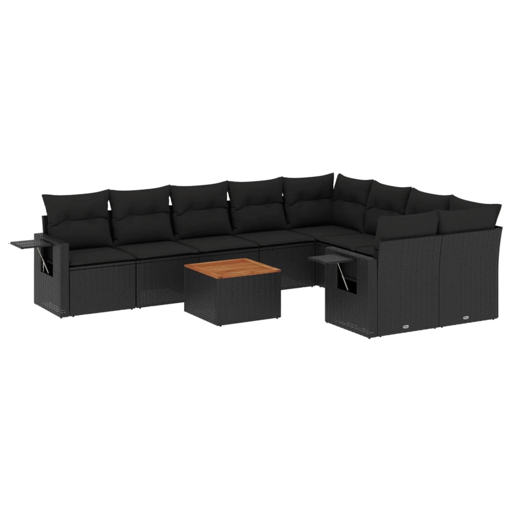 Set Divani da Giardino 10pz con Cuscini in Polyrattan Nero