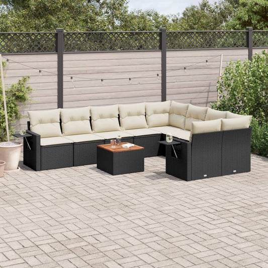 Set Divani da Giardino 10pz con Cuscini in Polyrattan Nero | homemem39