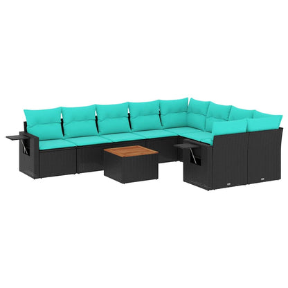 Set Divani da Giardino 10 pz con Cuscini Nero in Polyrattan | homemem39