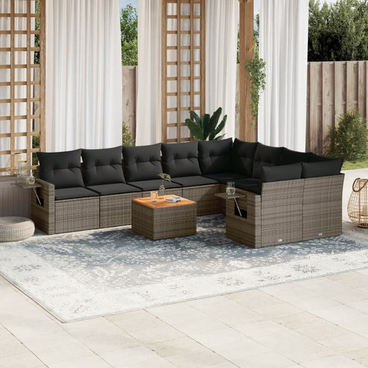 Set Divano da Giardino 10 pz con Cuscini Grigio in Polyrattan | homemem39