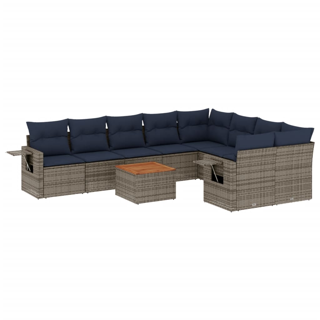 Set Divani da Giardino 10 pz con Cuscini Grigio in Polyrattan | homemem39