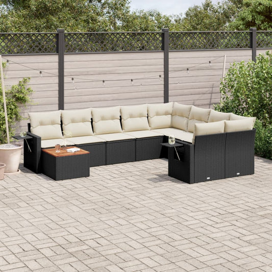 Set Divani da Giardino 10pz con Cuscini in Polyrattan Nero | homemem39