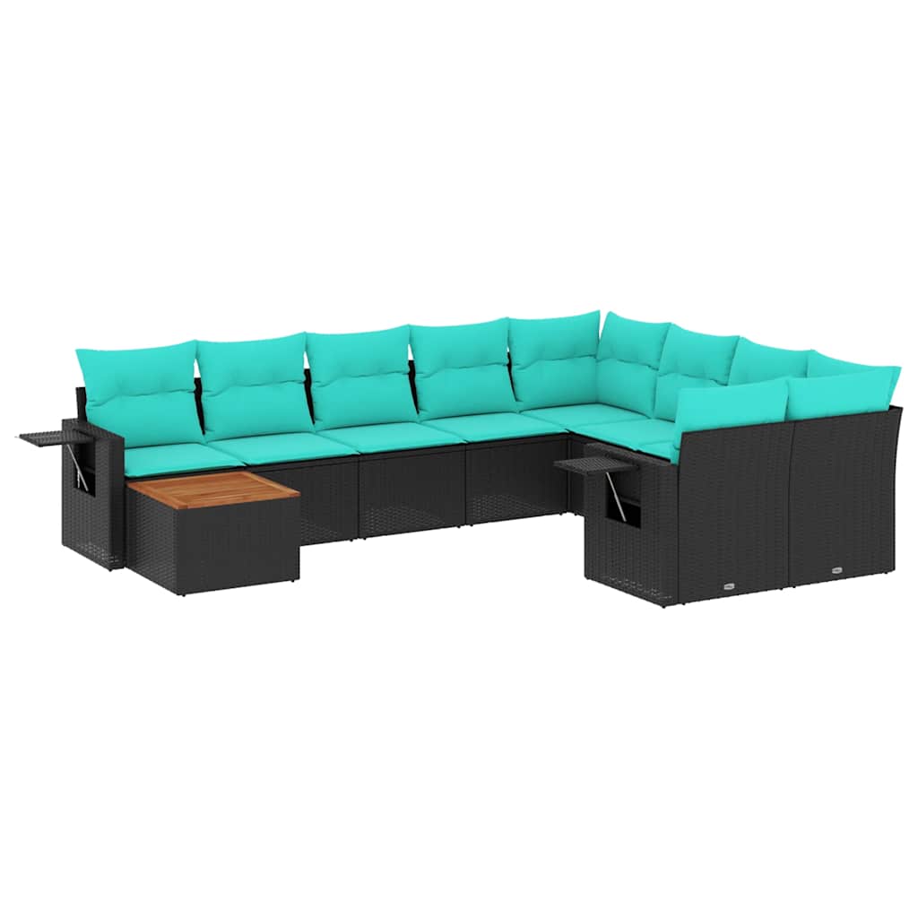 Set Divani da Giardino 10 pz con Cuscini Nero in Polyrattan | homemem39