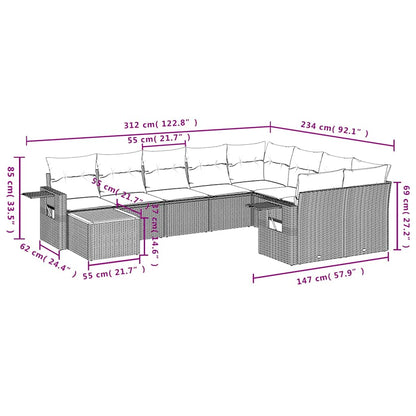 Set Divani da Giardino 10 pz con Cuscini Nero in Polyrattan | homemem39