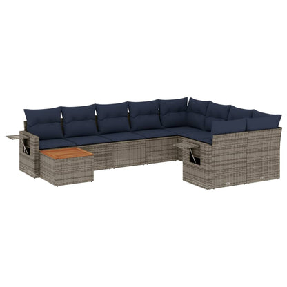 Set Divani da Giardino 10 pz con Cuscini Grigio in Polyrattan | homemem39