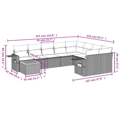 Set Divani da Giardino 10 pz con Cuscini Grigio in Polyrattan | homemem39