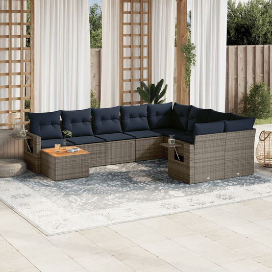 Set Divani da Giardino 10 pz con Cuscini Grigio in Polyrattan | homemem39