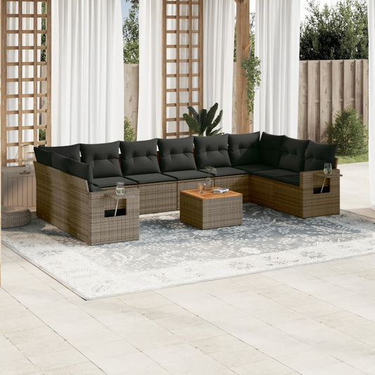 Set Divani da Giardino 11 pz con Cuscini in Polyrattan Grigio | homemem39