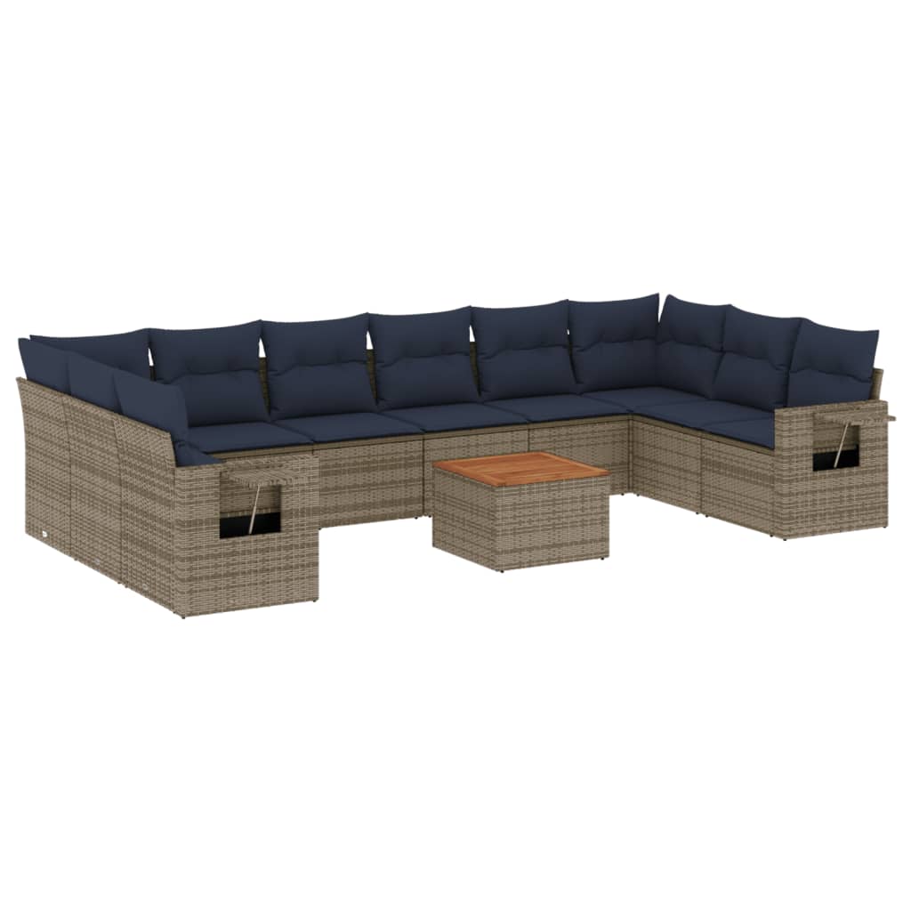 Set Divani da Giardino 11 pz con Cuscini Grigio in Polyrattan | homemem39