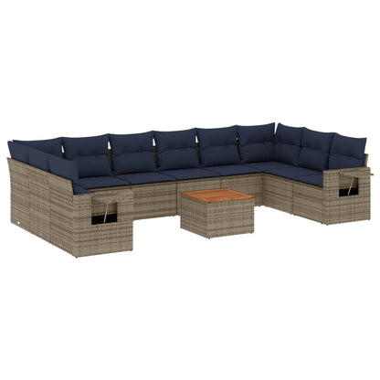 Set Divani da Giardino 11 pz con Cuscini Grigio in Polyrattan | homemem39