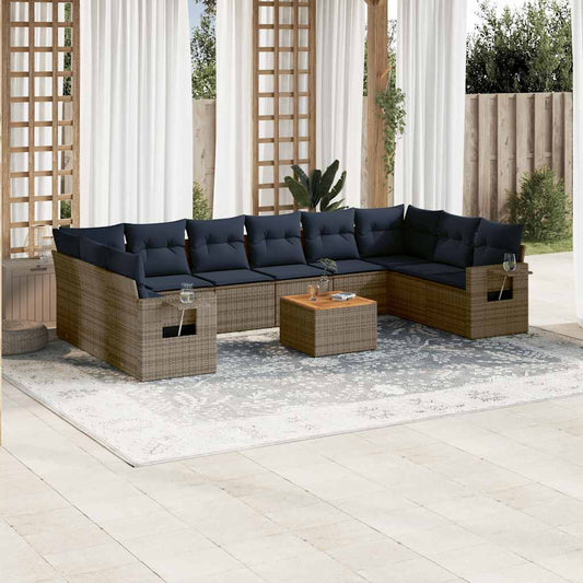 Set Divani da Giardino 11 pz con Cuscini Grigio in Polyrattan | homemem39