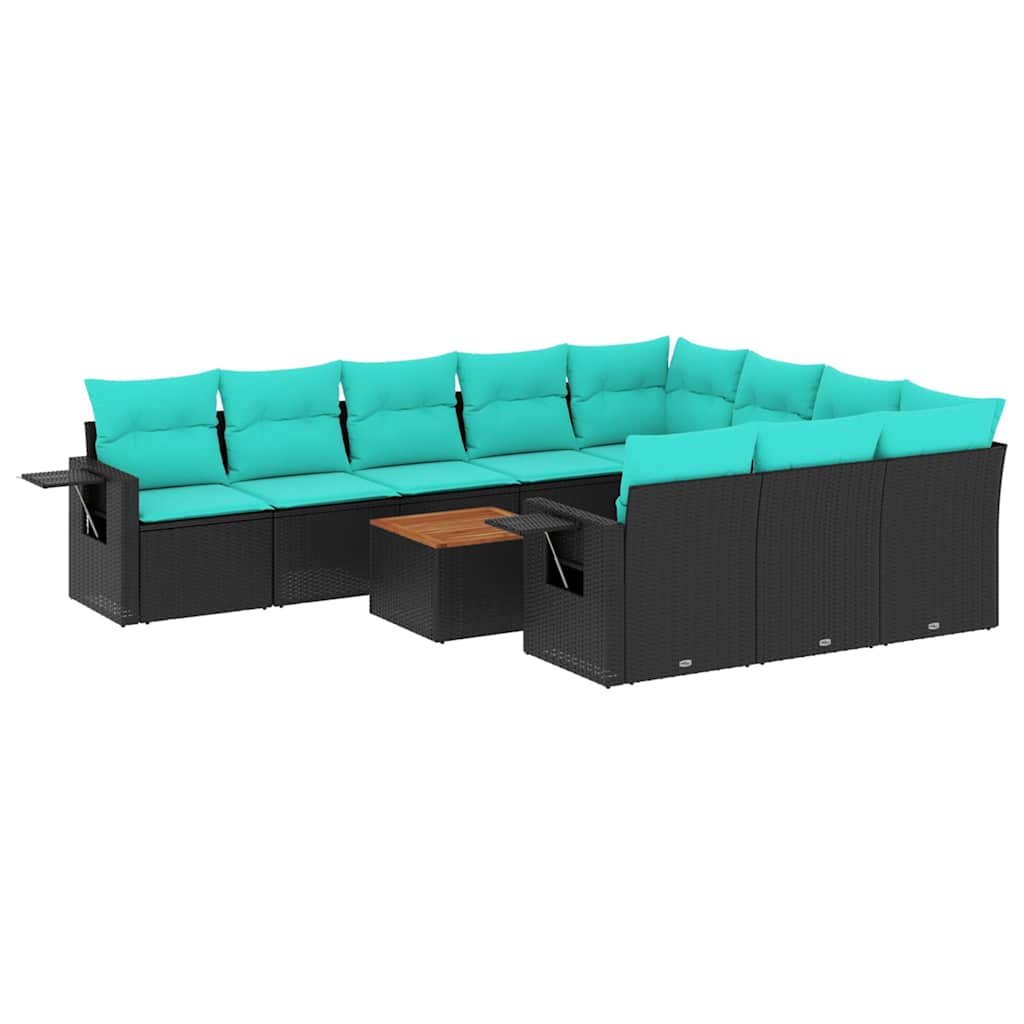 Set Divani da Giardino 11 pz con Cuscini Nero in Polyrattan | homemem39