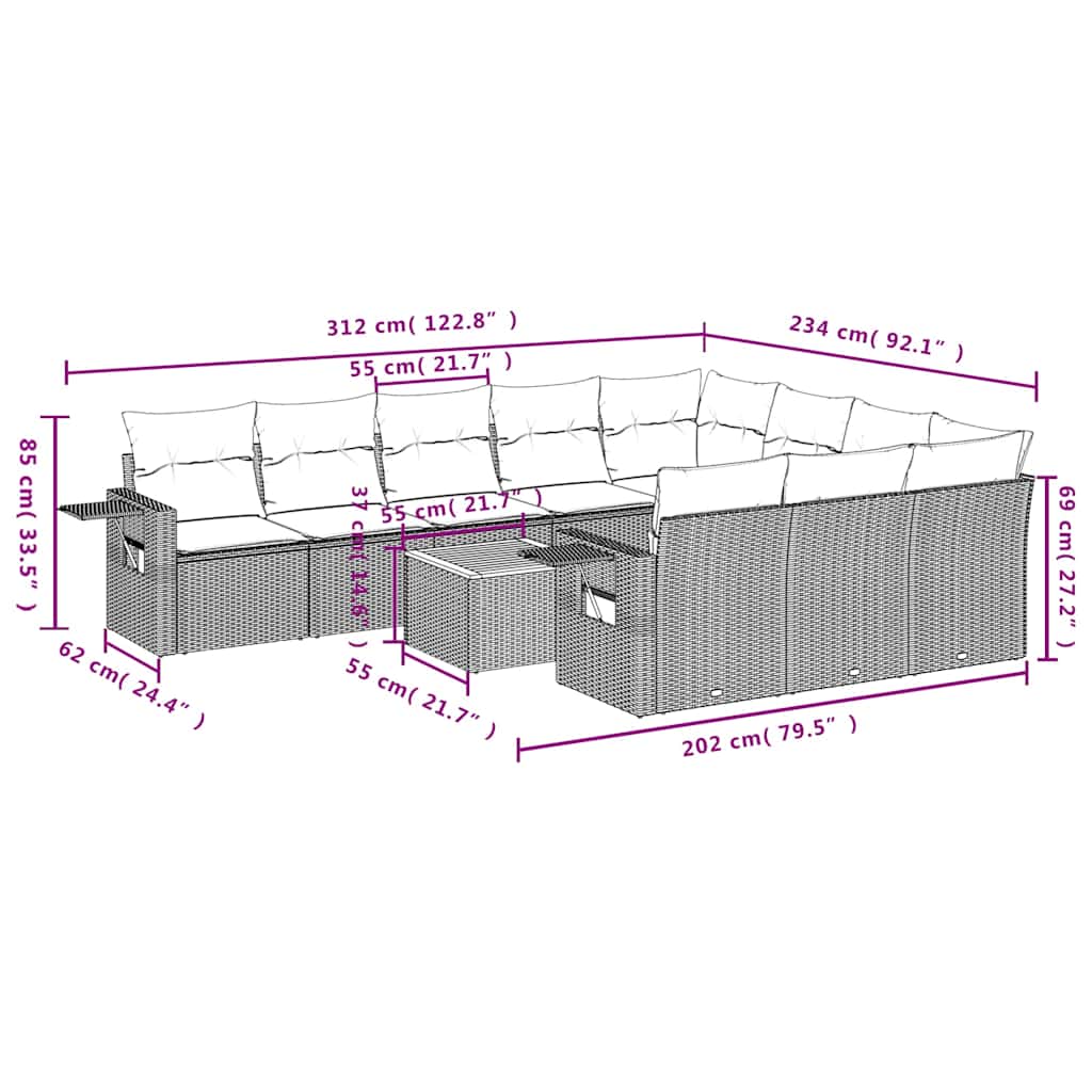 Set Divani da Giardino 11 pz con Cuscini Nero in Polyrattan | homemem39