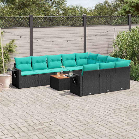 Set Divani da Giardino 11 pz con Cuscini Nero in Polyrattan | homemem39