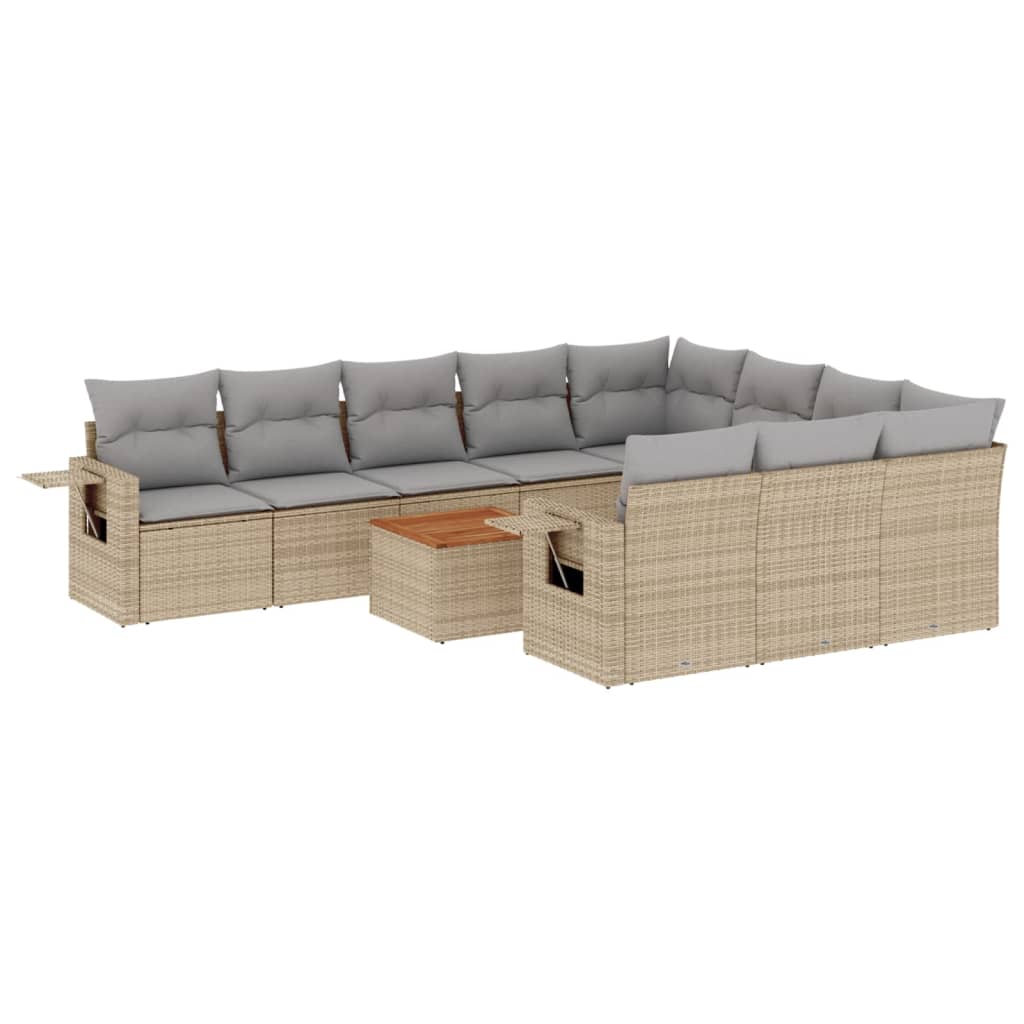 Set Divani da Giardino 11 pz con Cuscini Beige in Polyrattan