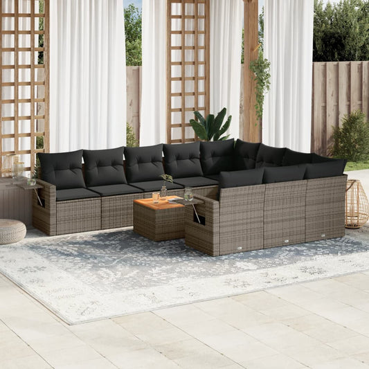 Set Divani da Giardino 11 pz con Cuscini in Polyrattan Grigio | homemem39