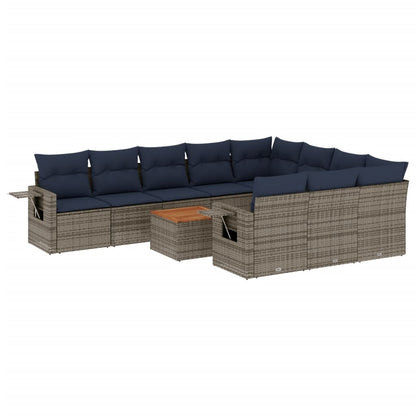 Set Divani da Giardino 11 pz con Cuscini Grigio in Polyrattan | homemem39