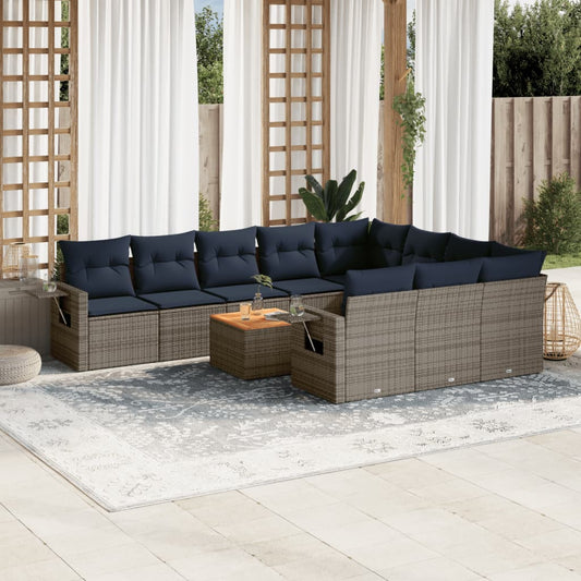 Set Divani da Giardino 11 pz con Cuscini Grigio in Polyrattan | homemem39