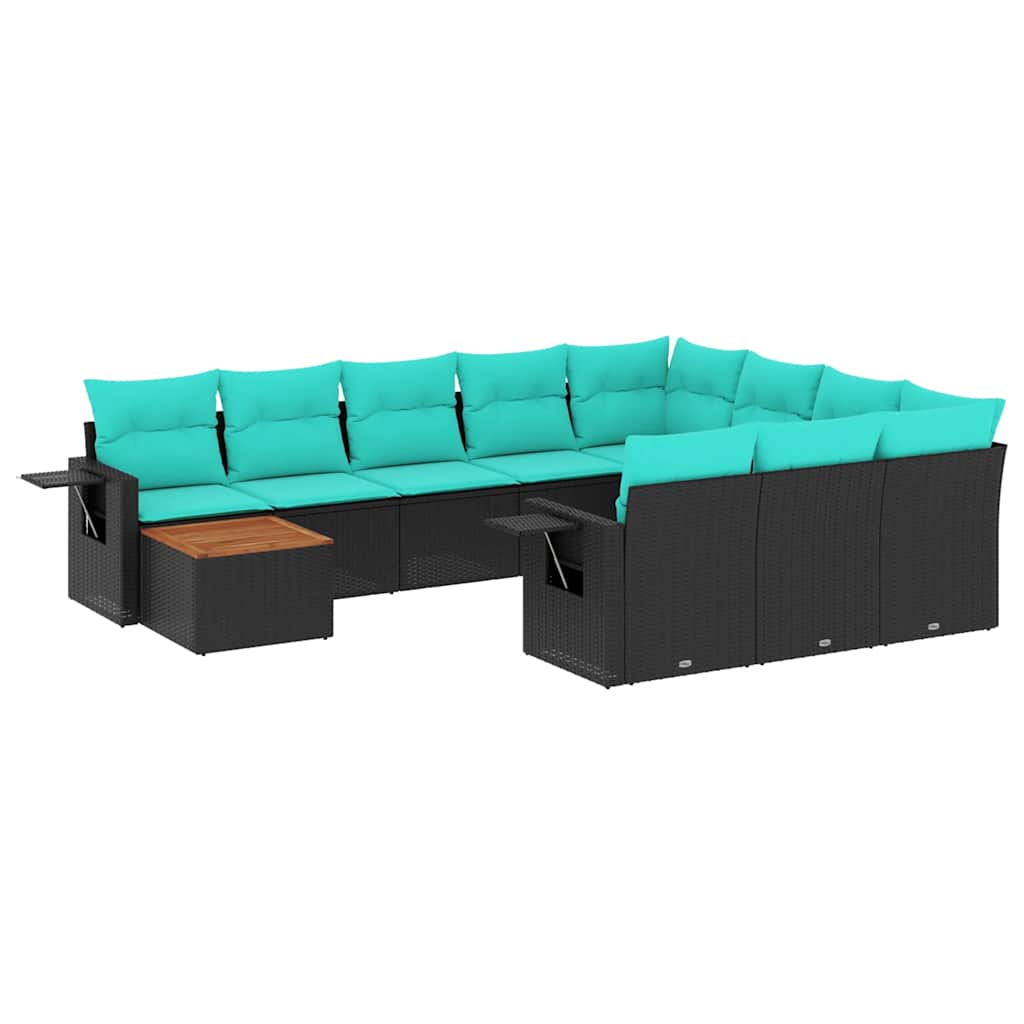 Set Divani da Giardino 11 pz con Cuscini Nero in Polyrattan | homemem39