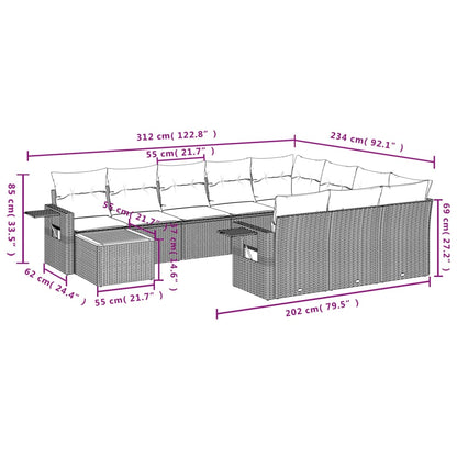 Set Divani da Giardino 11 pz con Cuscini Nero in Polyrattan | homemem39