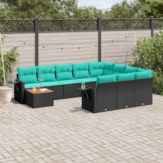 Set Divani da Giardino 11 pz con Cuscini Nero in Polyrattan | homemem39