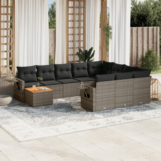 Set Divani da Giardino 11 pz con Cuscini in Polyrattan Grigio | homemem39