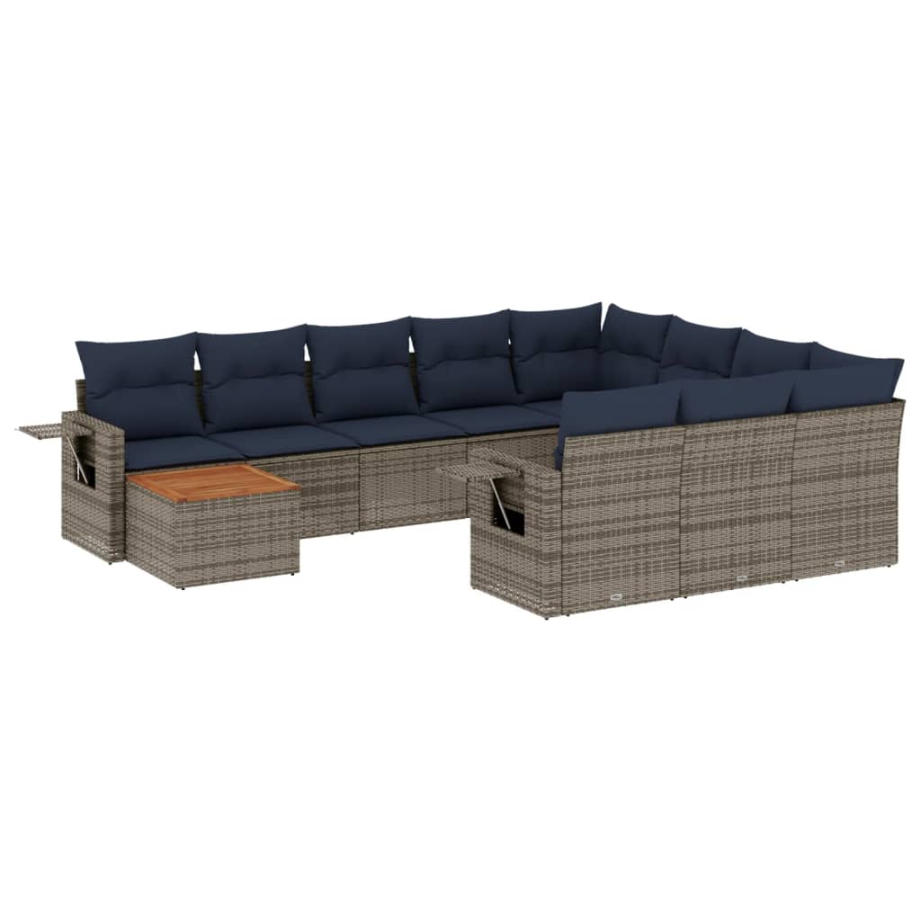 Set Divani da Giardino 11 pz con Cuscini Grigio in Polyrattan | homemem39