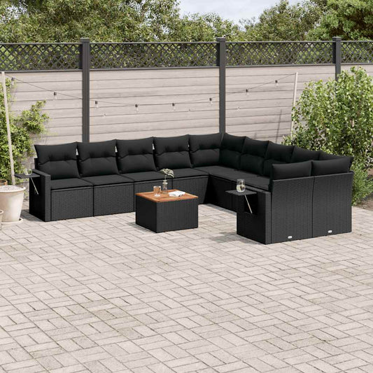 Set Divani da Giardino 11 pz con Cuscini in Polyrattan Nero | homemem39