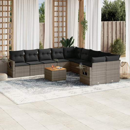Set Divani da Giardino 11 pz con Cuscini in Polyrattan Grigio | homemem39