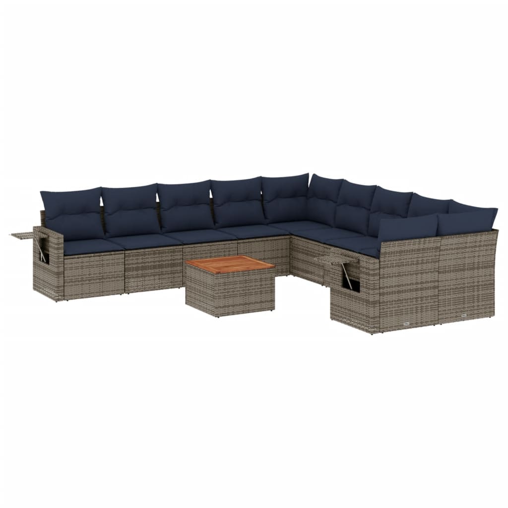 Set Divani da Giardino 11 pz con Cuscini Grigio in Polyrattan | homemem39