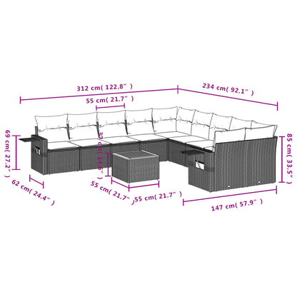 Set Divani da Giardino 11 pz con Cuscini Grigio in Polyrattan | homemem39