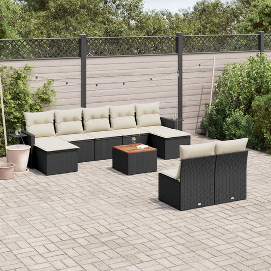 Set Divani da Giardino 10pz con Cuscini in Polyrattan Nero | homemem39