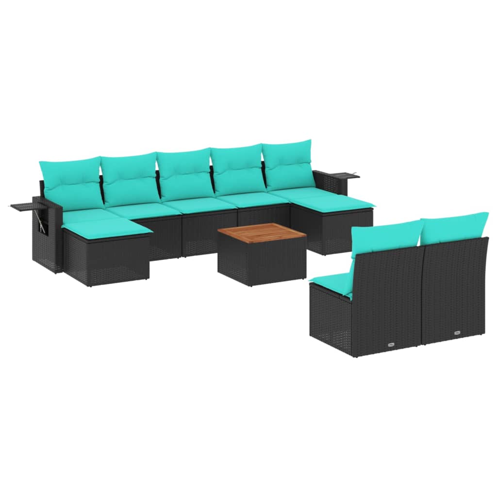 Set Divani da Giardino 10 pz con Cuscini Nero in Polyrattan | homemem39