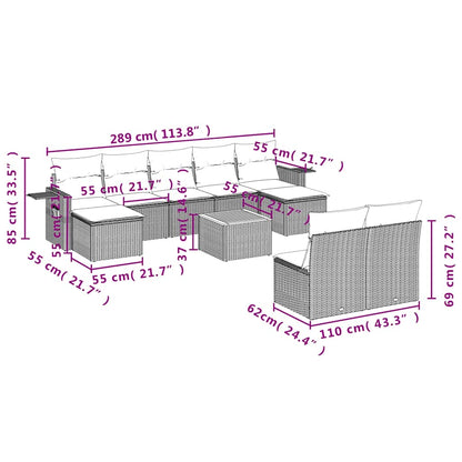 Set Divani da Giardino 10 pz con Cuscini Nero in Polyrattan | homemem39