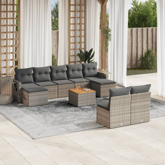 Set Divano da Giardino 10 pz con Cuscini Grigio in Polyrattan | homemem39