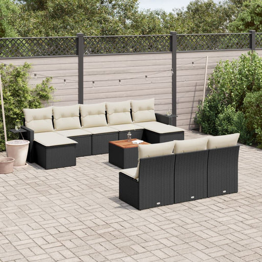 Set Divani da Giardino 11 pz con Cuscini in Polyrattan Nero | homemem39