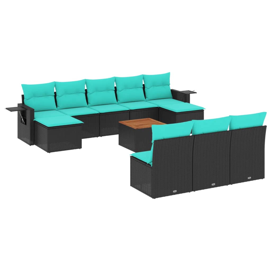 Set Divani da Giardino 11 pz con Cuscini Nero in Polyrattan | homemem39