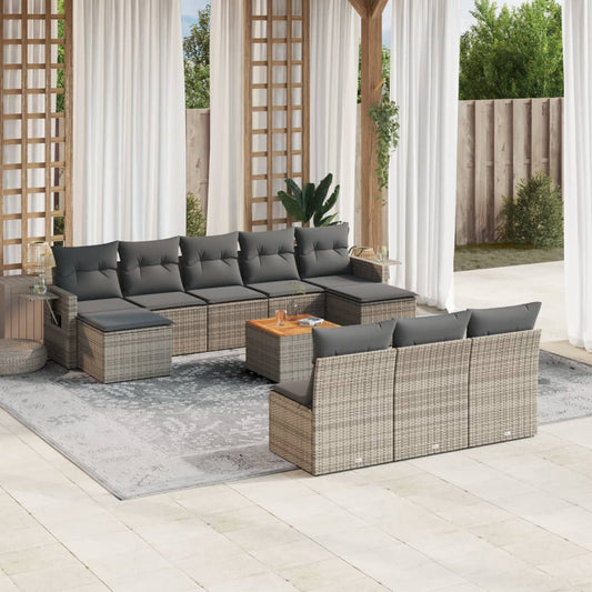 Set Divani da Giardino 11 pz con Cuscini in Polyrattan Grigio | homemem39