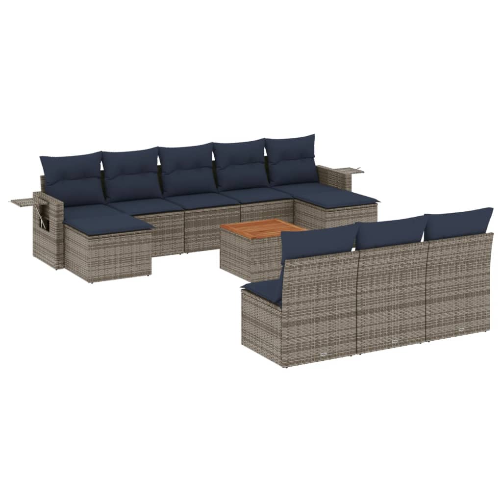 Set Divani da Giardino 11 pz con Cuscini Grigio in Polyrattan | homemem39